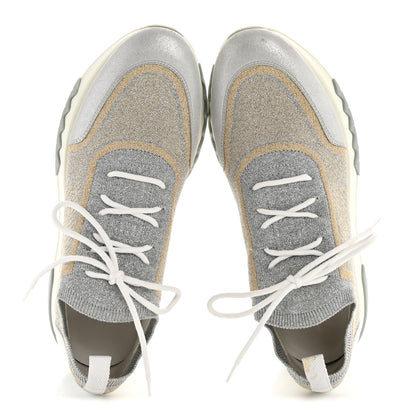 Hermes Metallic Knit Calfskin Suede Goatskin Bi-Color Womens Addict Sneakers 40 Multicolor Gris Argent 2 of 13