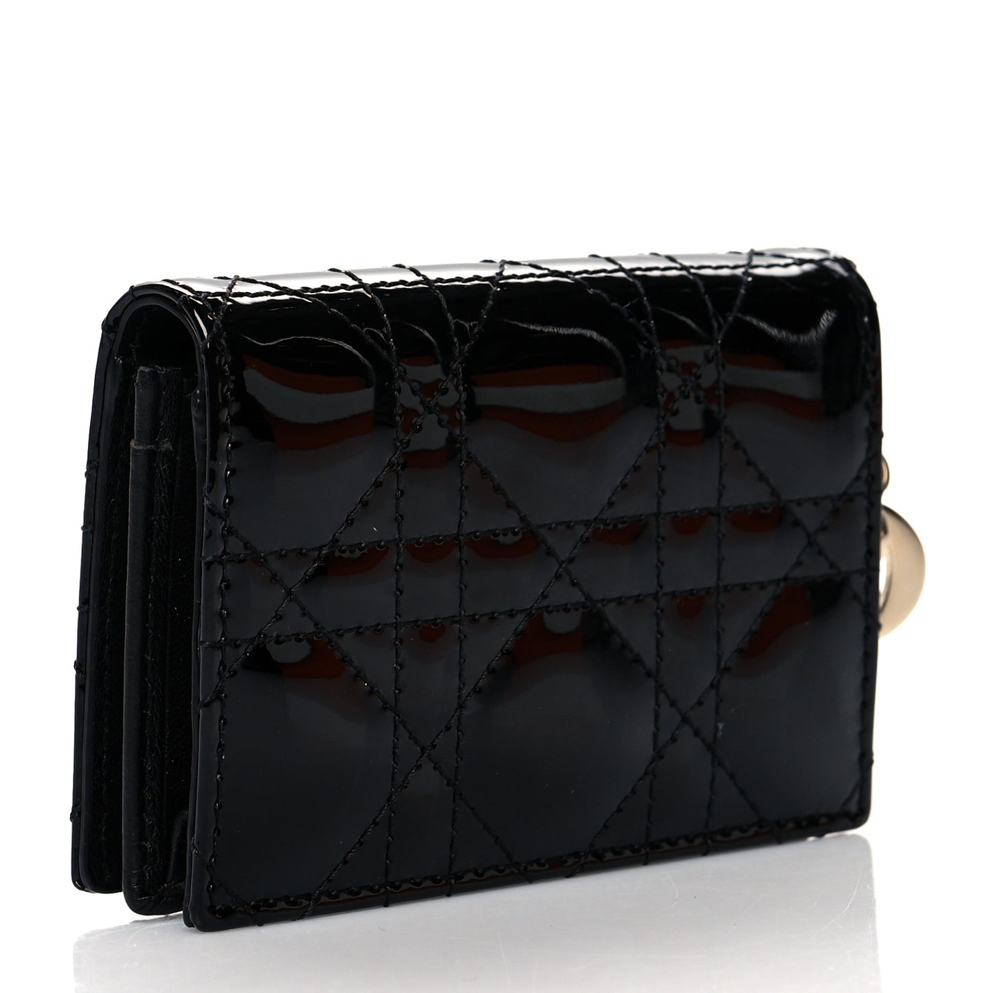 Patent Cannage Small Lady Dior Flap Card Holder Black