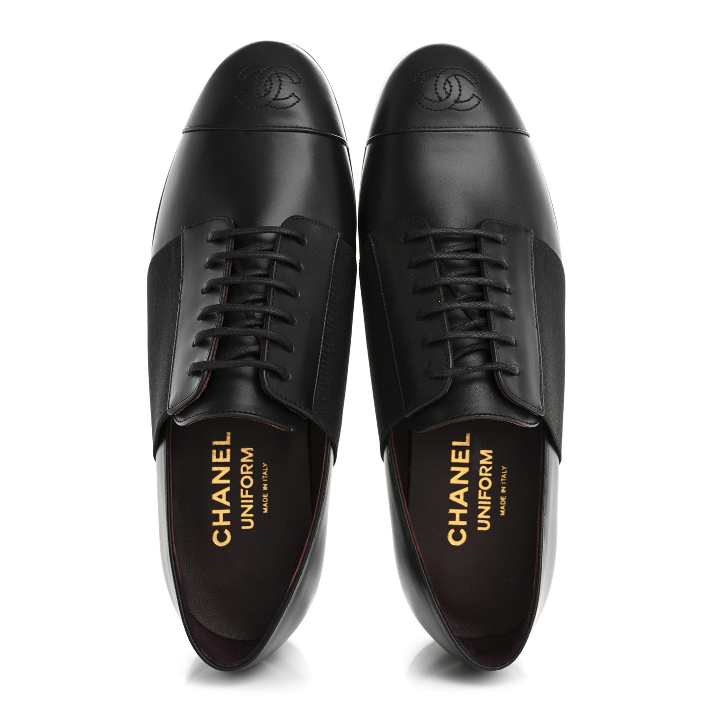 Calfskin Elastic Lace Up Cap Toe CC Loafers 37.5 Black