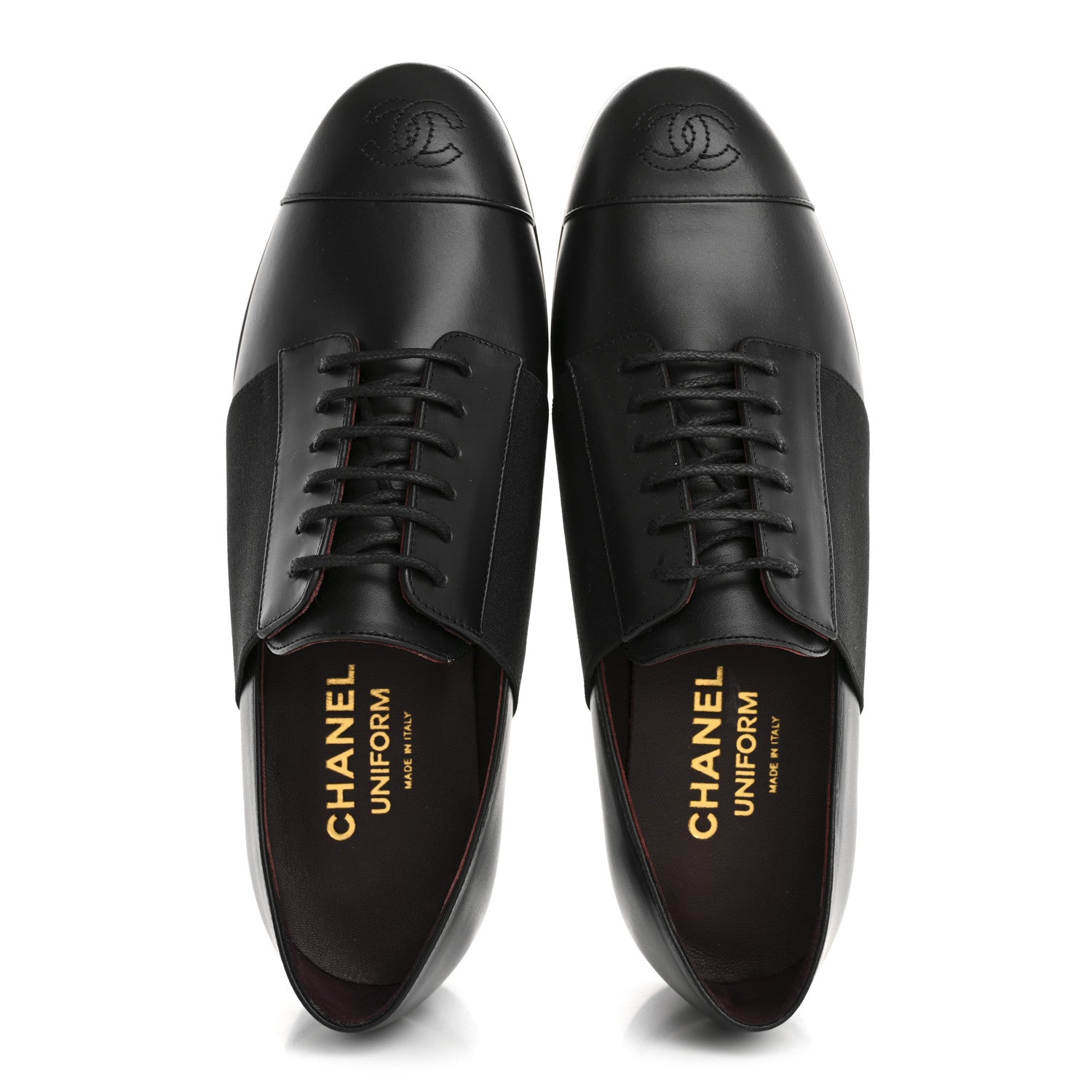 Chanel Calfskin Elastic Lace Up Cap Toe CC Loafers 37.5 Black 2 of 9