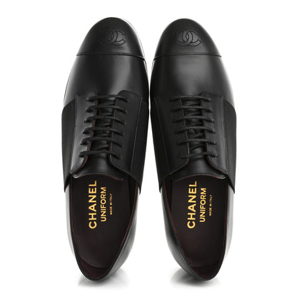 Chanel Calfskin Elastic Lace Up Cap Toe CC Loafers 37.5 Black 2 of 9