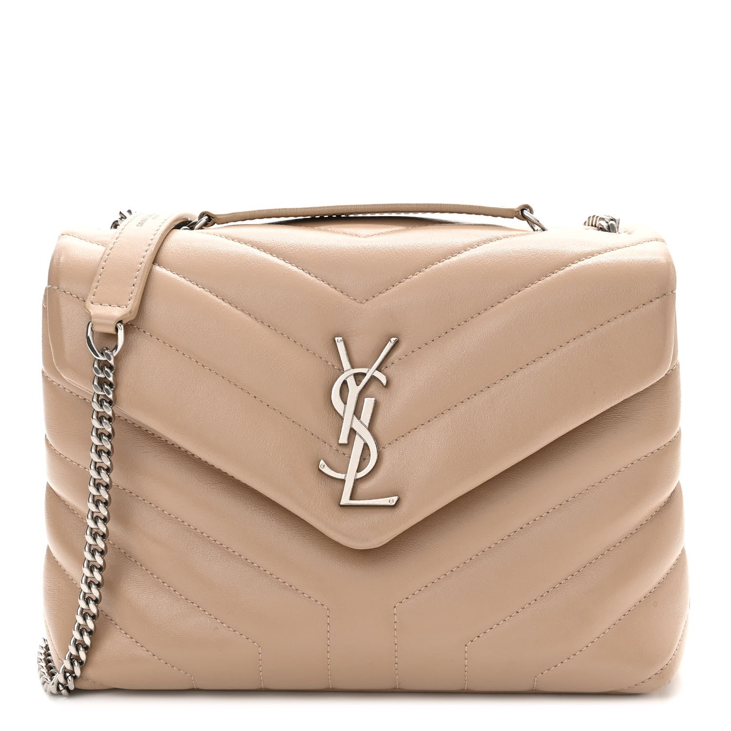 Saint Laurent Calfskin Y Quilted Monogram Small Loulou Chain Satchel Dark Beige 1 of 13