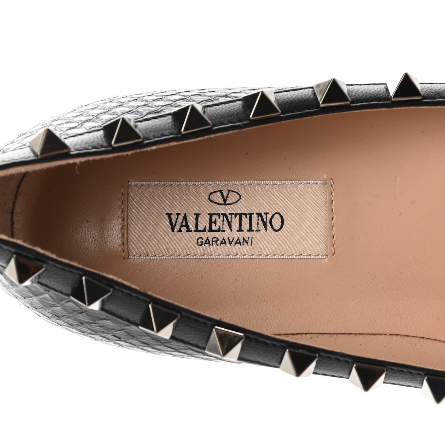 Valentino Garavani Ayers Snakeskin Rockstud Ballerina Flats 36 Black 7 of 8