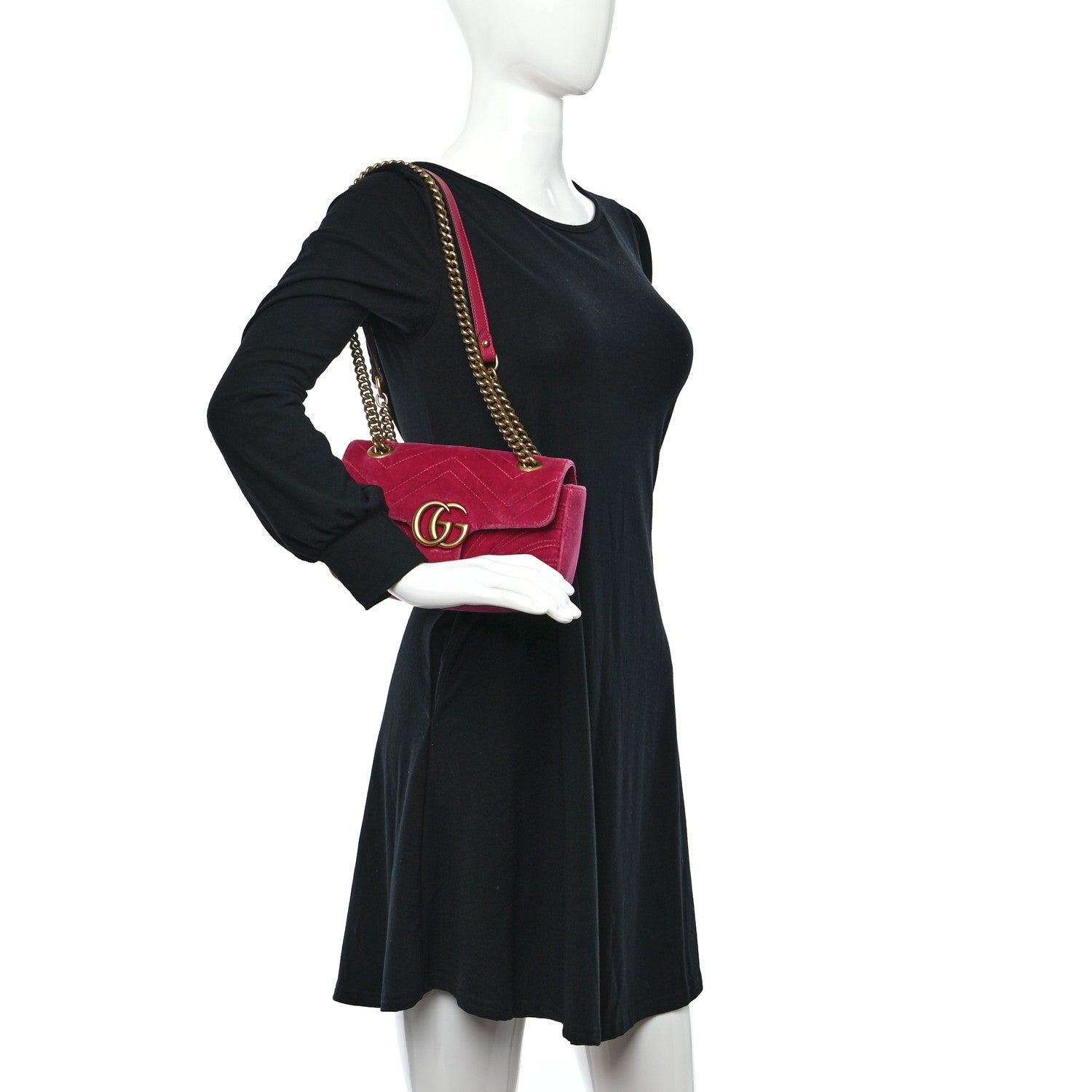 Gucci Velvet Matelasse Mini GG Marmont Shoulder Bag Light Raspberry Rose 2 of 11