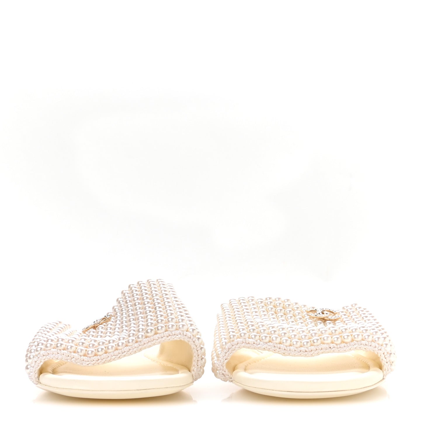 Pearl Crystal CC Mules Sandals 40 Ivory