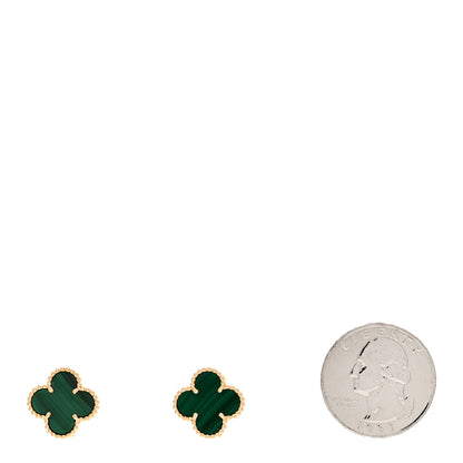 Van Cleef & Arpels 18K Yellow Gold Malachite Vintage Alhambra Earrings 2 of 4