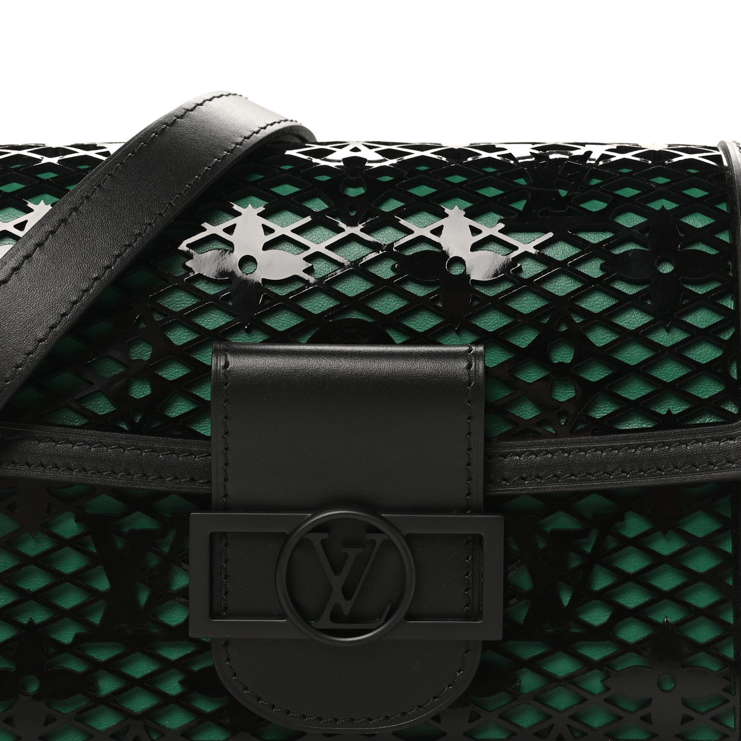 Patent Calfskin Monogram Lace Dauphine Mini Emerald Green