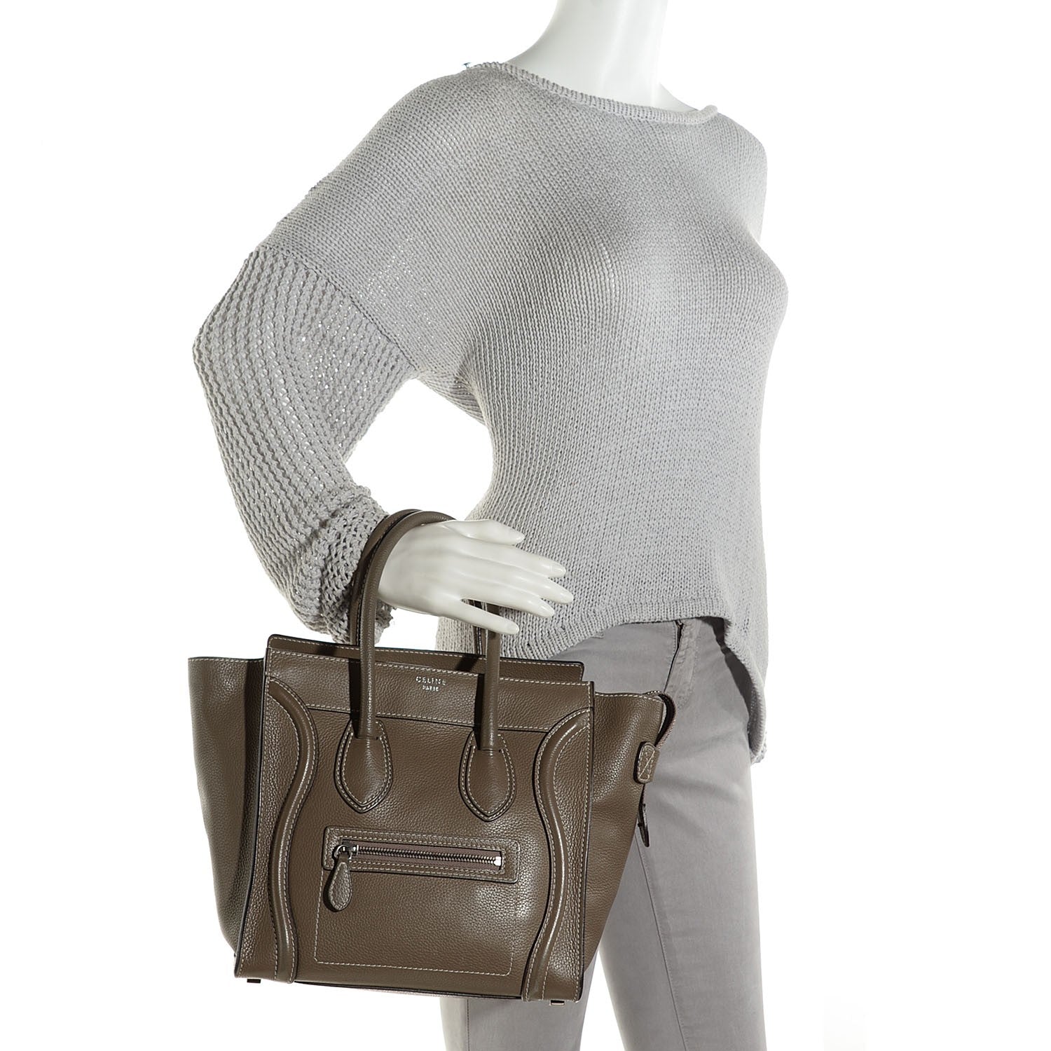 Celine Drummed Calfskin Micro Luggage Souris 2 of 8