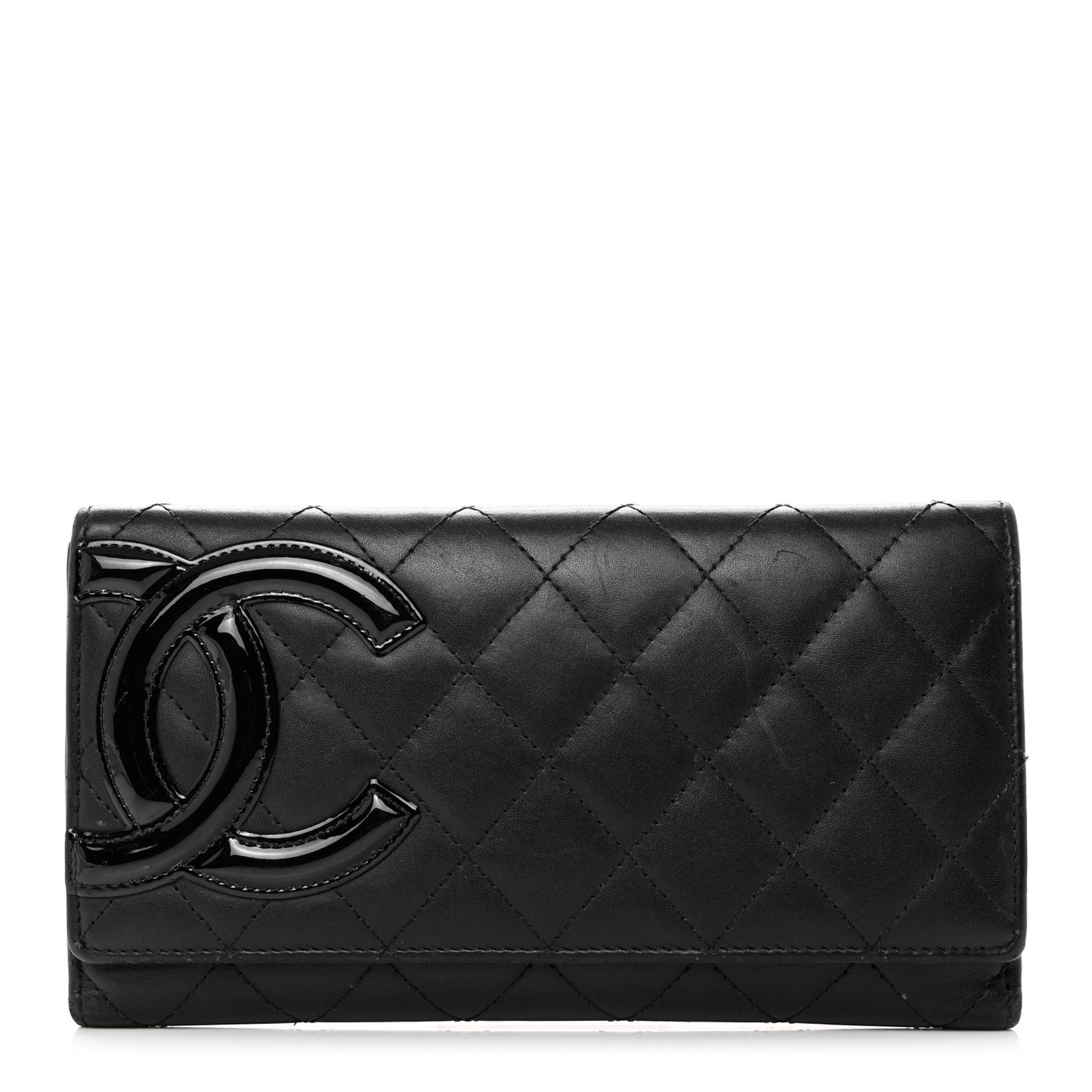Calfskin Quilted Cambon Long Double Wallet Black