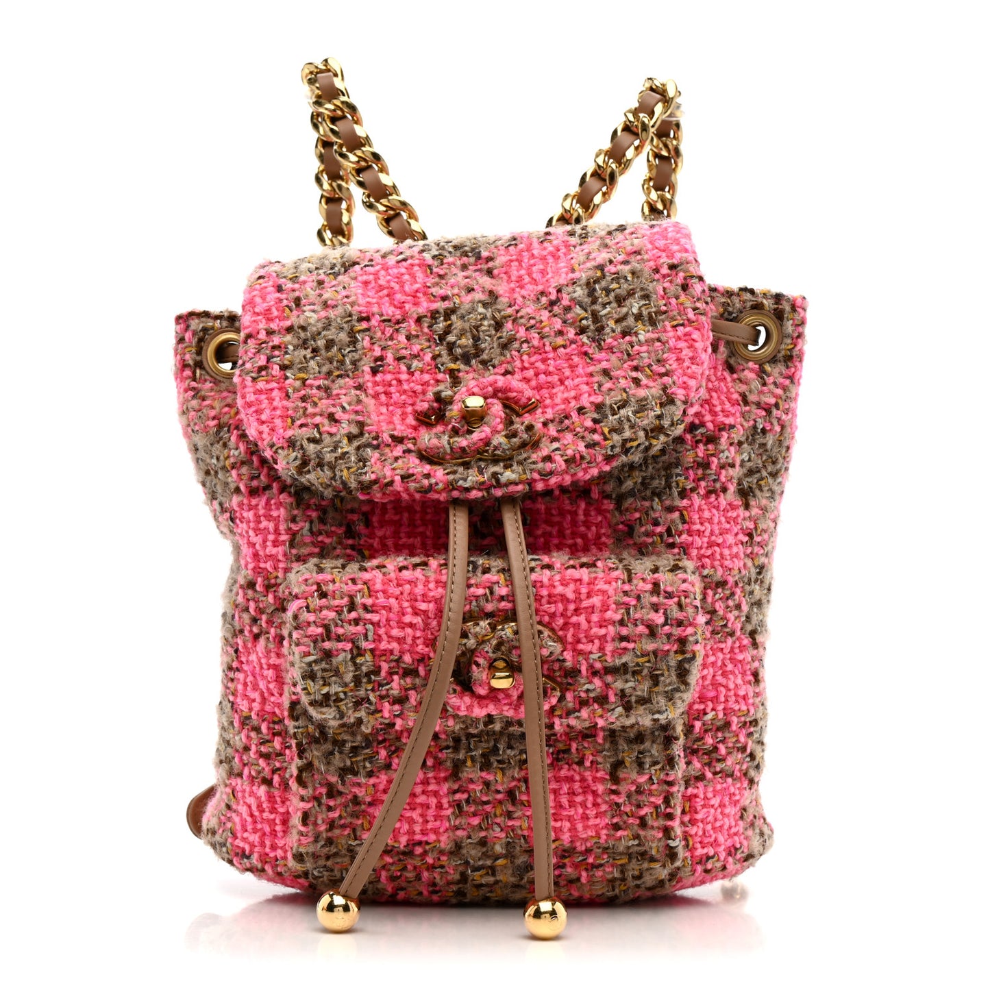 Wool Tweed Elegant Backpack Pink Brown