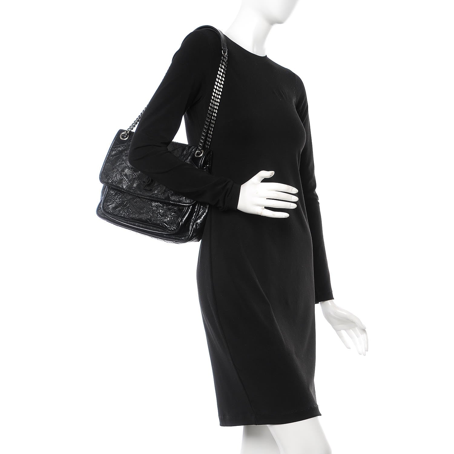 Saint Laurent Crinkled Calfskin Matelasse Monogram Medium Niki Chain Satchel Black 2 of 9