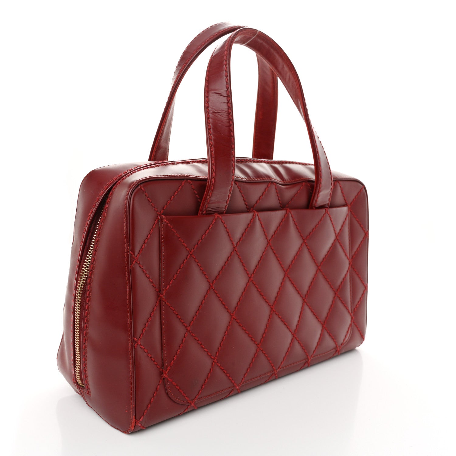 Chanel Calfskin Stitch Surpique Bowler Red 3 of 12