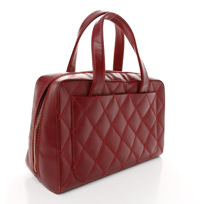 Chanel Calfskin Stitch Surpique Bowler Red 3 of 12