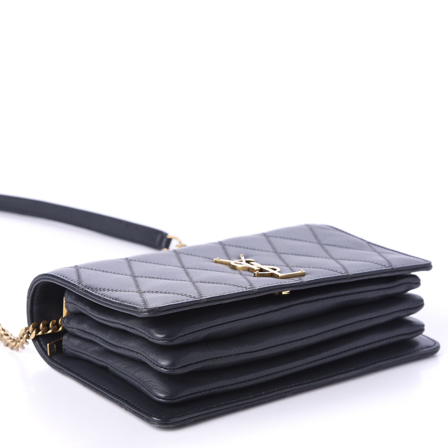Lambskin Diamond Quilted Monogram Angie Chain Bag Dark Smog
