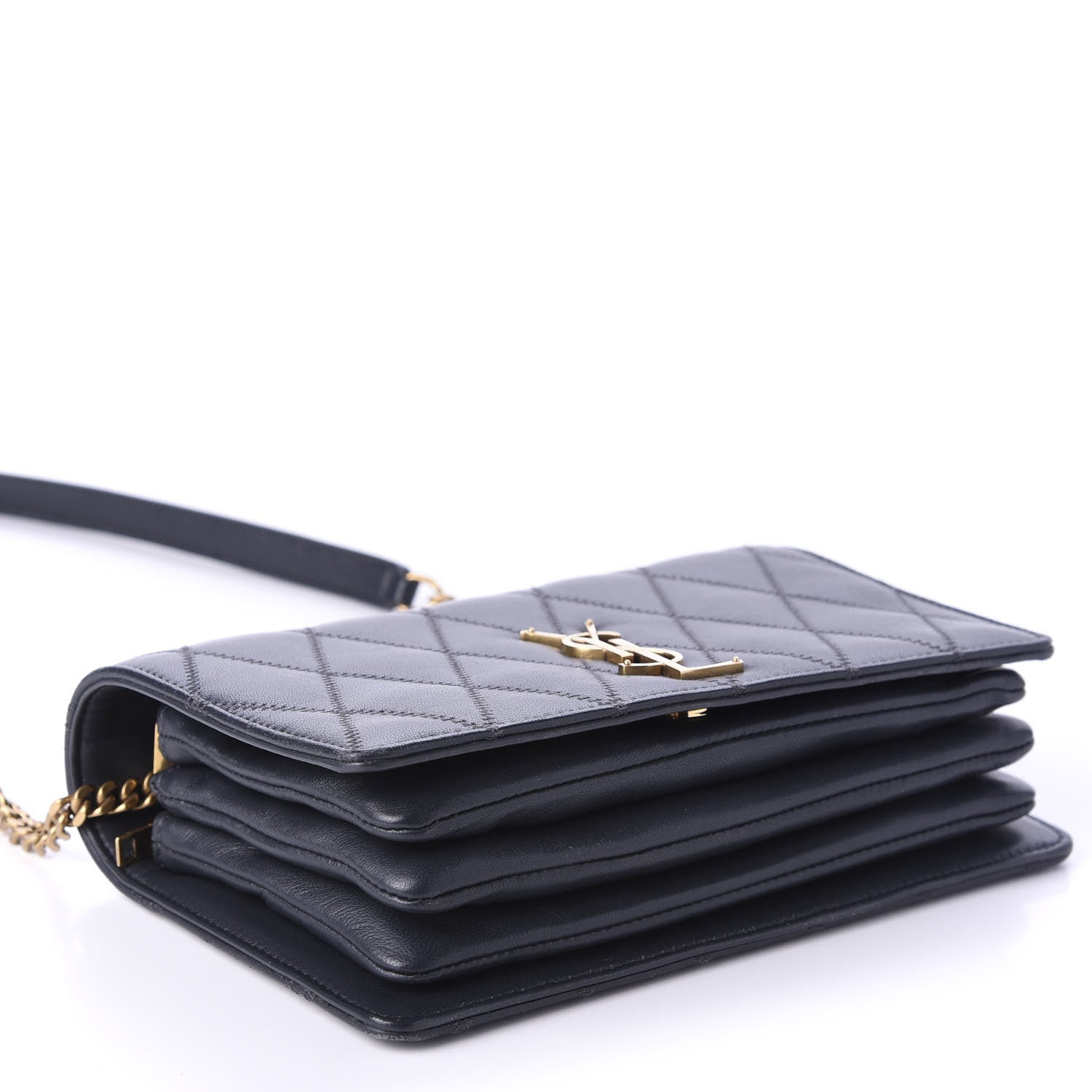 Saint Laurent Lambskin Diamond Quilted Monogram Angie Chain Bag Dark Smog 4 of 11