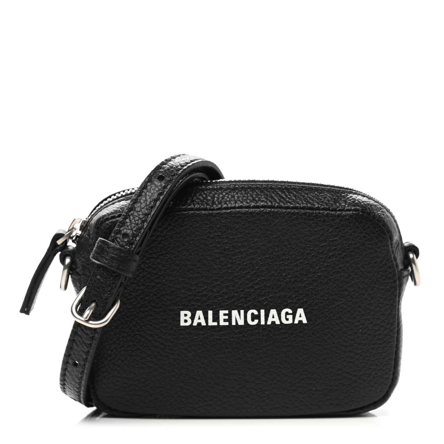 Grained Calfskin Logo Mini Cash Crossbody Pouch Black White