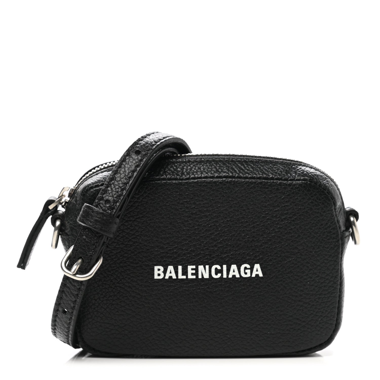Balenciaga Grained Calfskin Logo Mini Cash Crossbody Pouch Black White 1 of 9