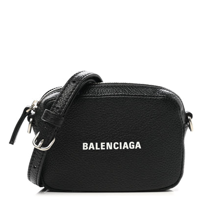 Balenciaga Grained Calfskin Logo Mini Cash Crossbody Pouch Black White 1 of 9