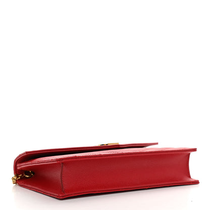 Saint Laurent Grain De Poudre Matelasse Chevron Monogram Envelope Chain Wallet New Red 4 of 12