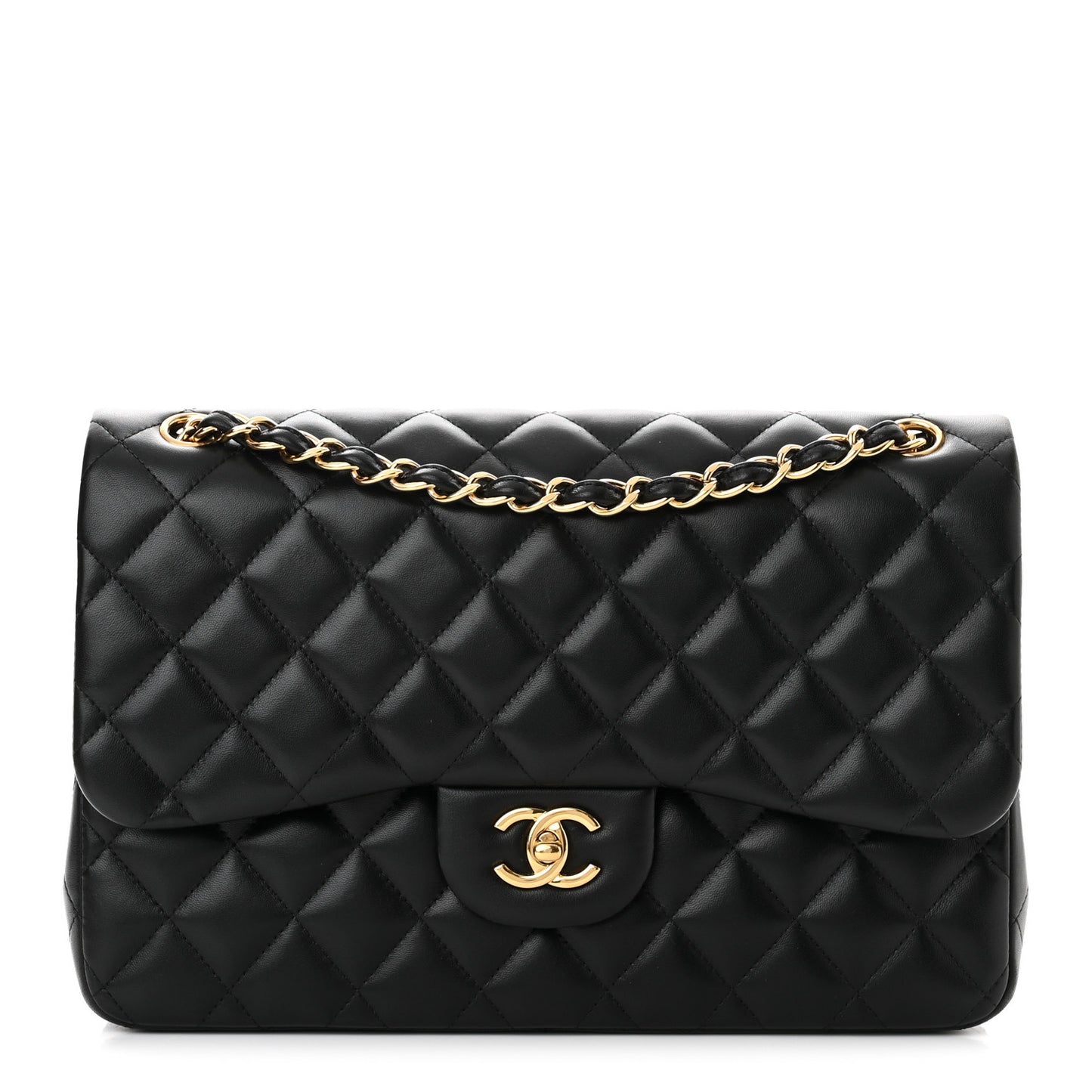Lambskin Quilted Jumbo Double Flap Black