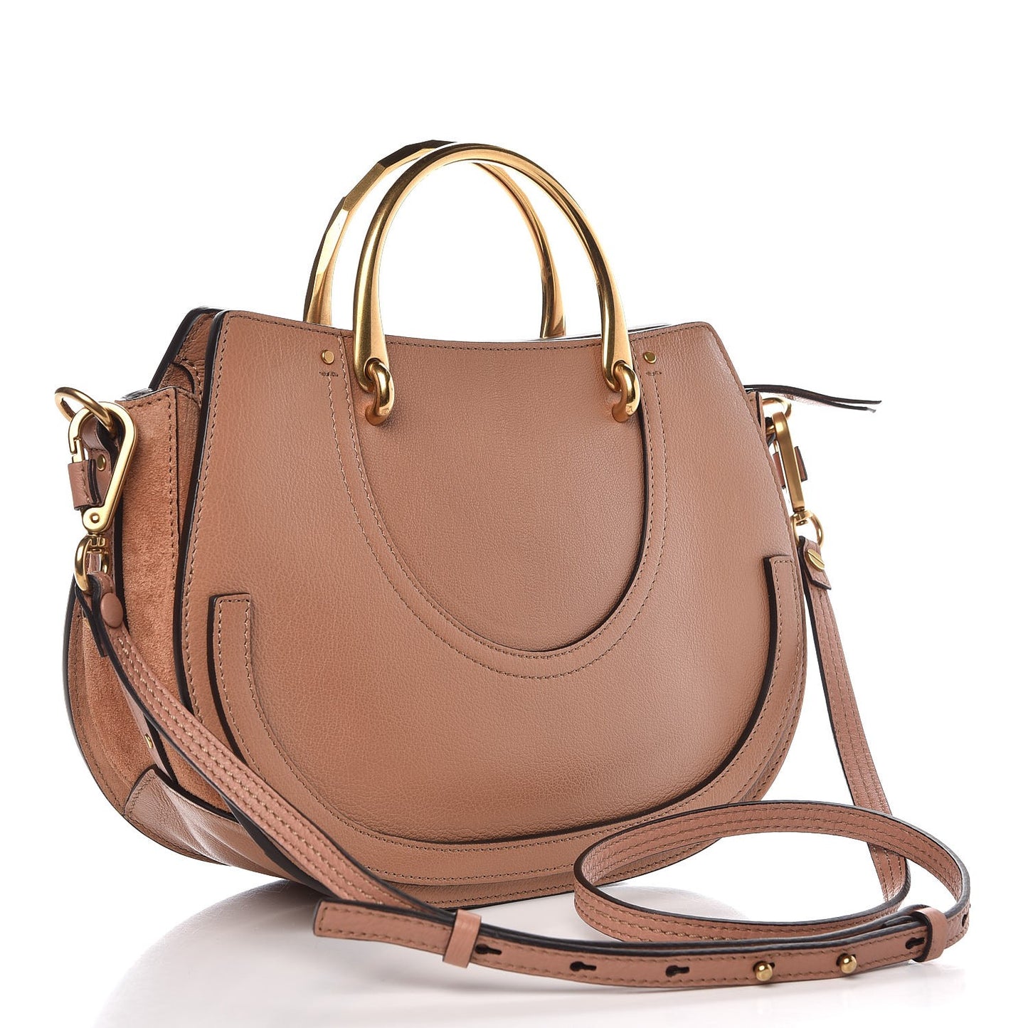 Calfskin Suede Medium Pixie Shoulder Bag Nougat