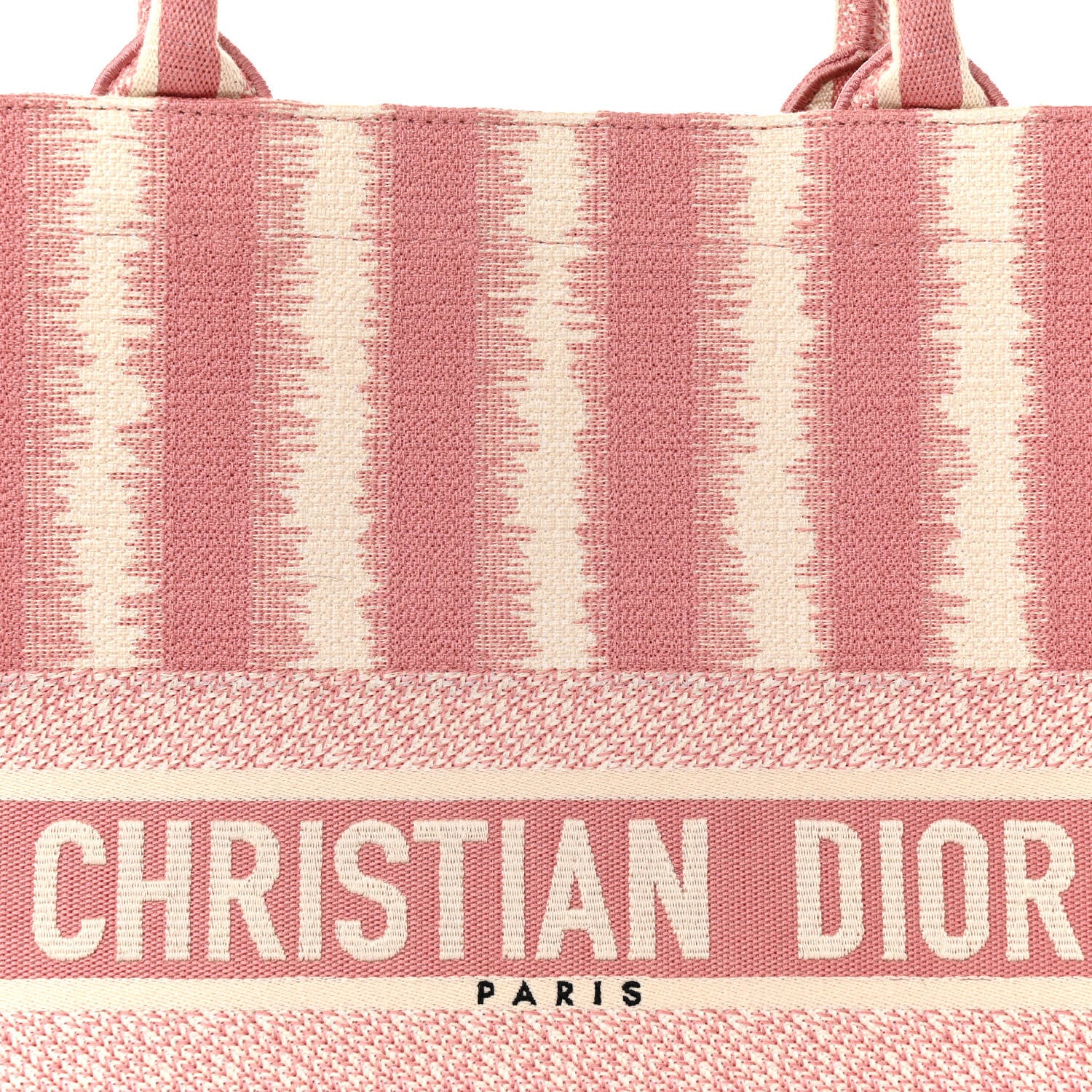 Christian Dior CHRISTIAN DIOR Canvas Embroidered Large Striped Book Tote Pink 8 of 15