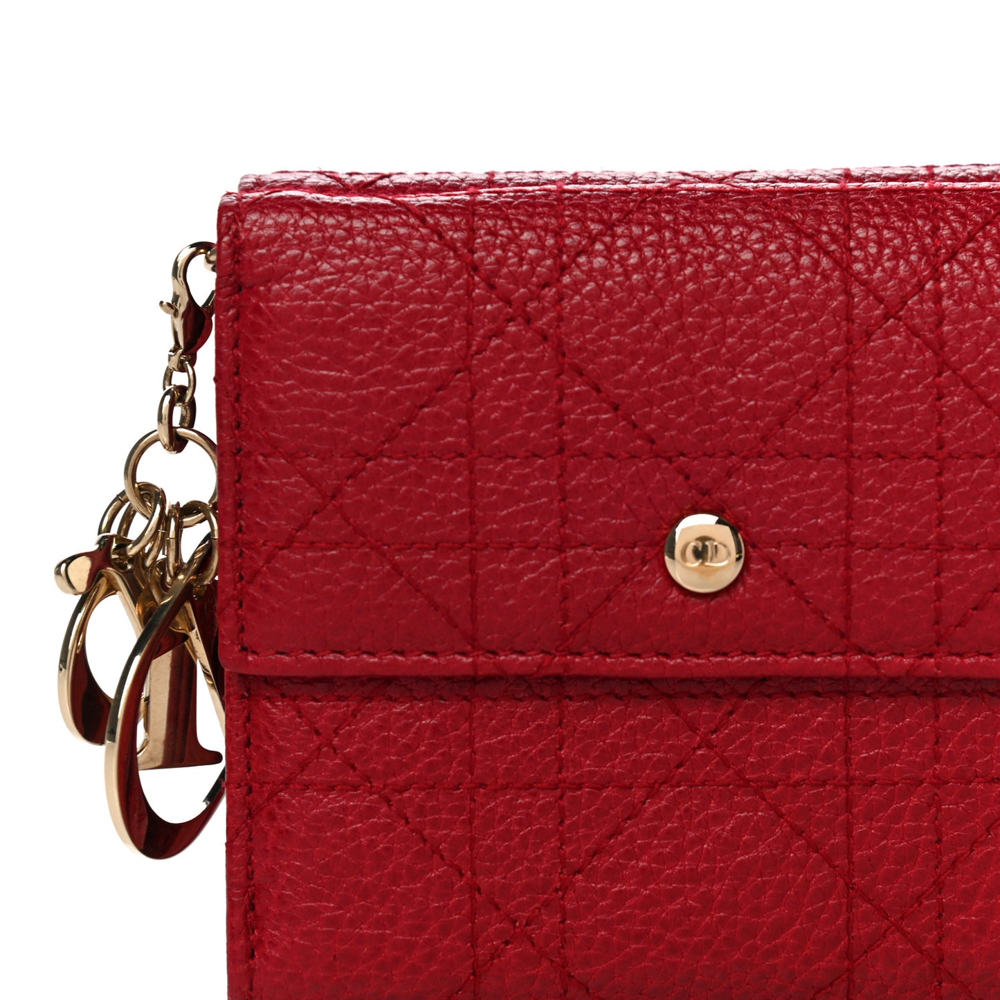 Grained Calfskin Cannage Lady Dior French Wallet Red