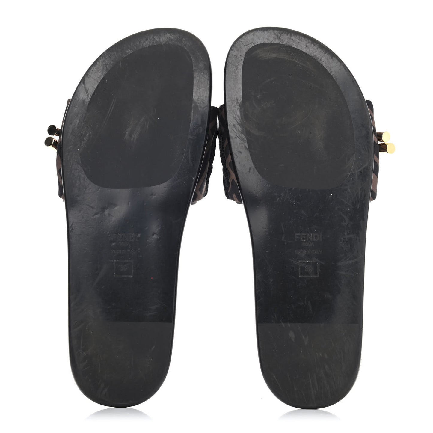 Satin FF Fendi Feel Slide Sandals 39 Tobacco Black