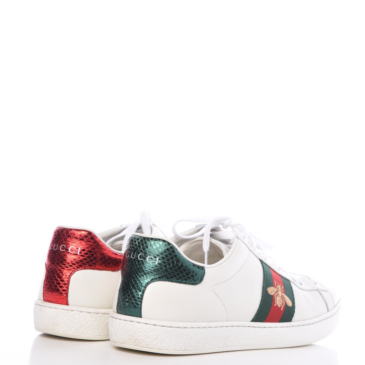 Gucci Calfskin Ayers Bee Embroidered Womens Ace Sneakers 37 White Green 4 of 17