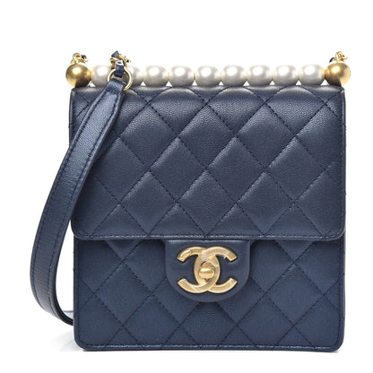 Chanel Iridescent Lambskin Quilted Chic Pearls Flap Navy Blue 1 of 11