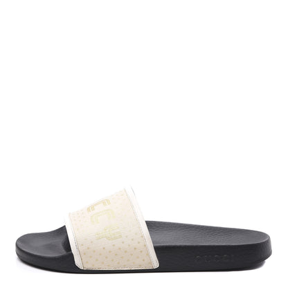 Gucci X SEGA Supreme Canvas GUCCY Stars Womens Slide Sandals 41 Mystic White Gold 1 of 10
