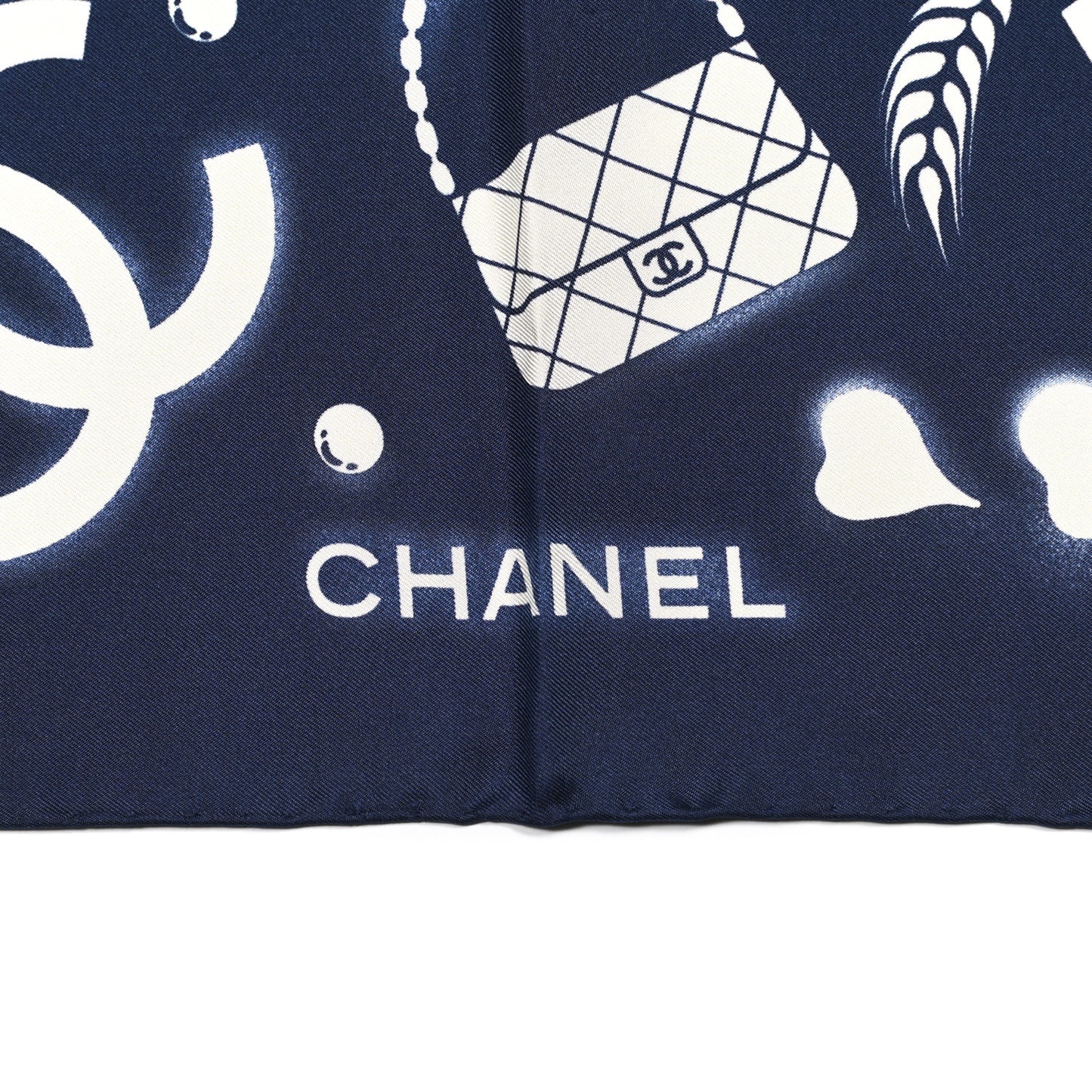 Silk CC Scarf Navy Ivory