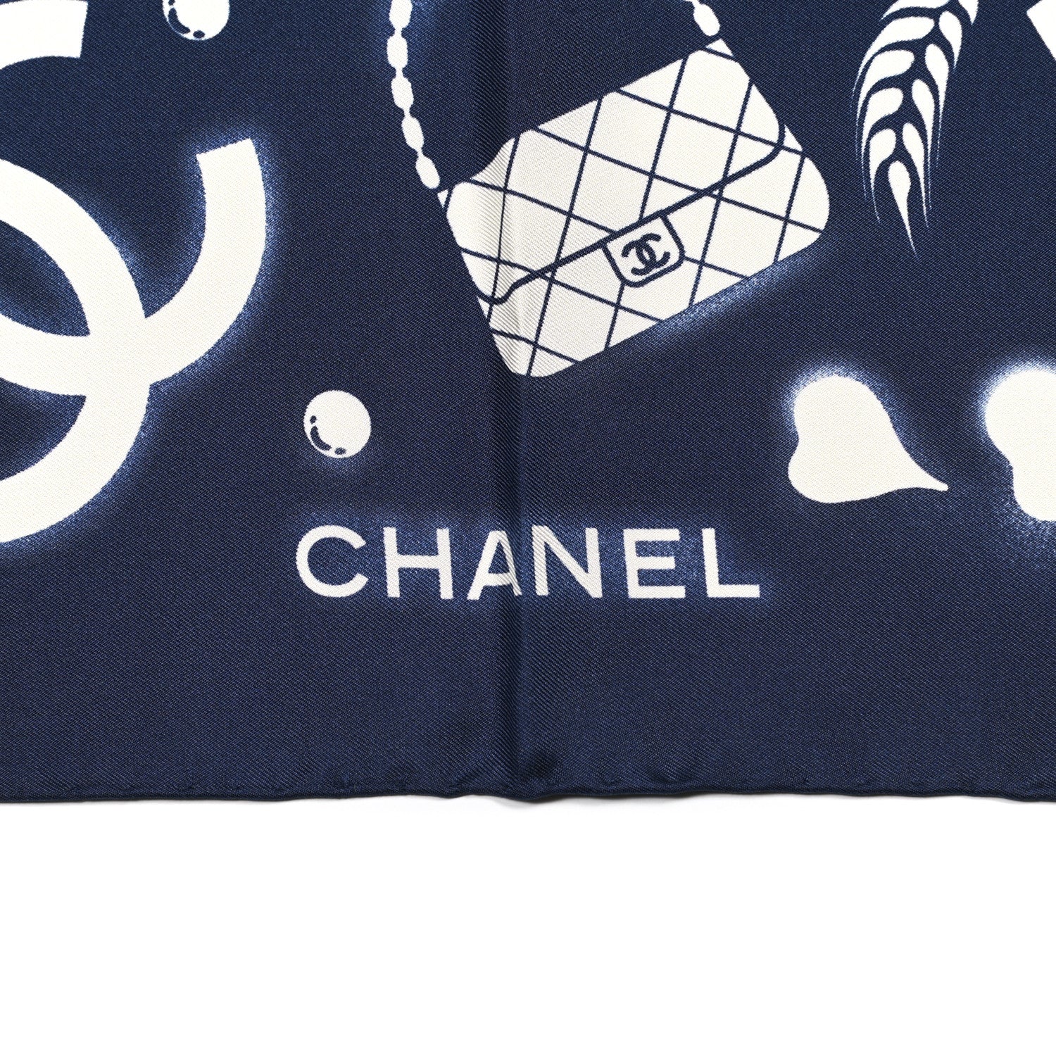 Chanel Silk CC Scarf Navy Ivory 3 of 4