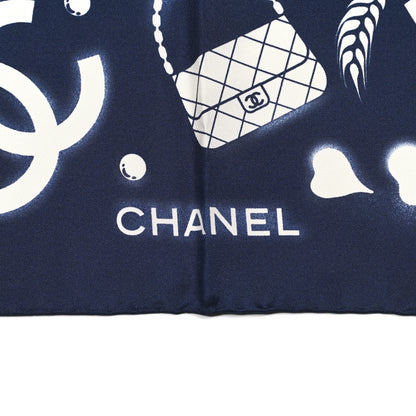 Chanel Silk CC Scarf Navy Ivory 3 of 4