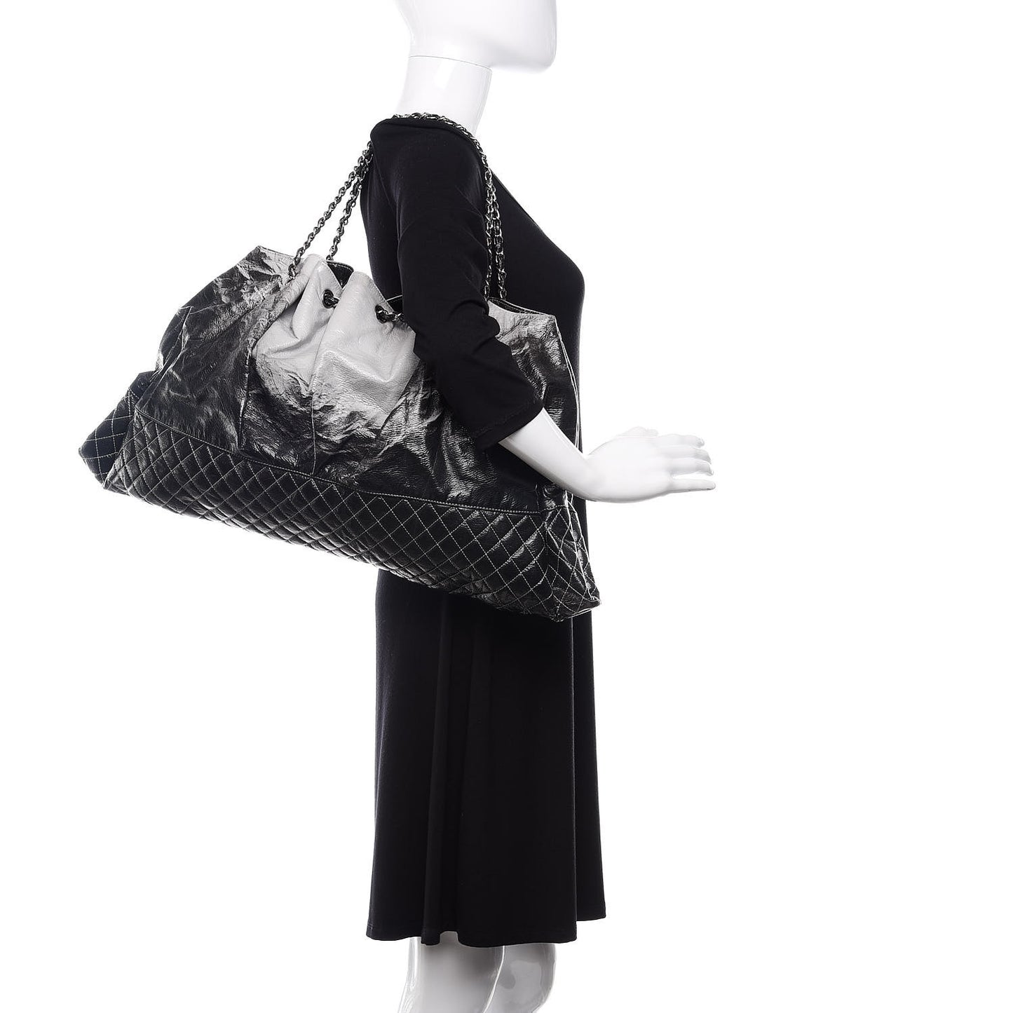 Vinyl Quilted Melrose Degrade Tote Black