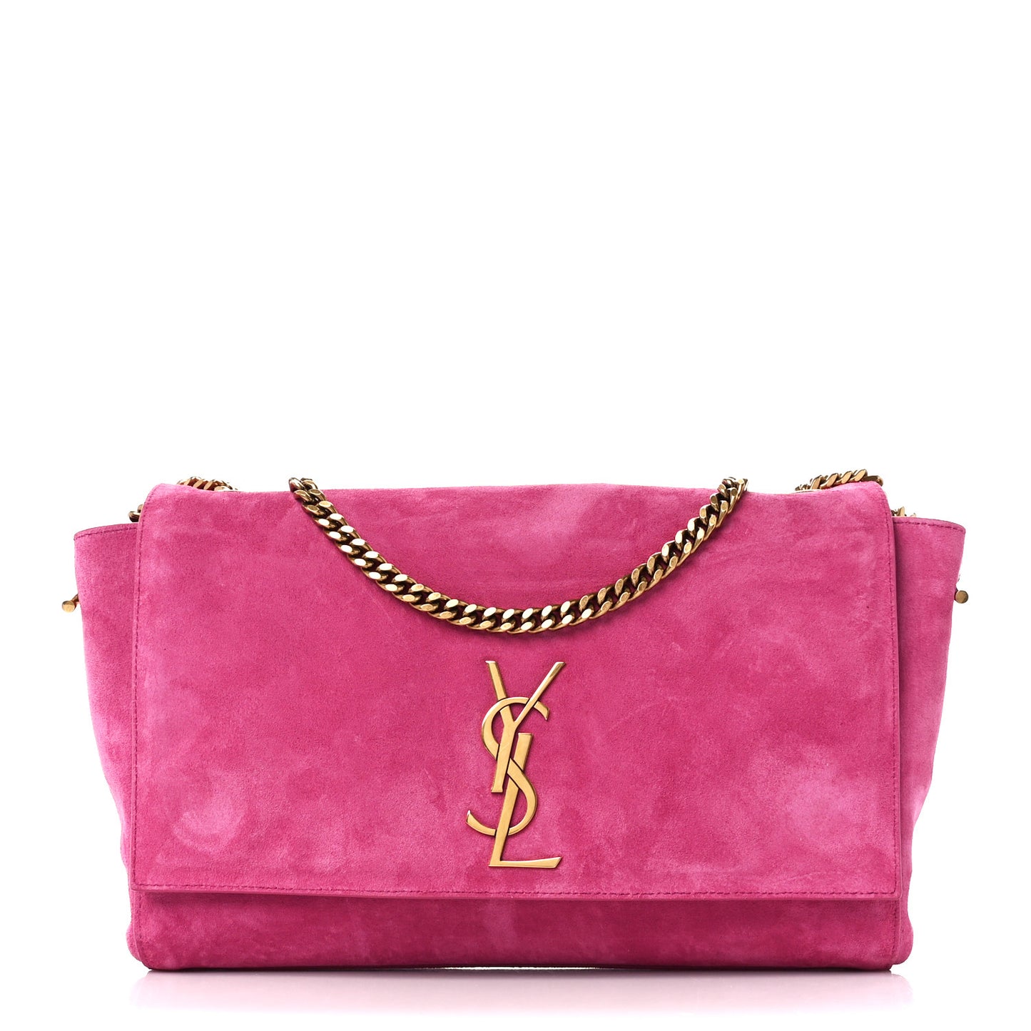 Smooth Calfskin Suede Medium Reversible Monogram Kate Satchel Rose Rubis