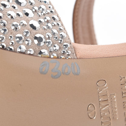 Valentino Garavani Suede Strass Crystal Peep Toe Mary Jane Platform Sandals 36 Poudre 9 of 9
