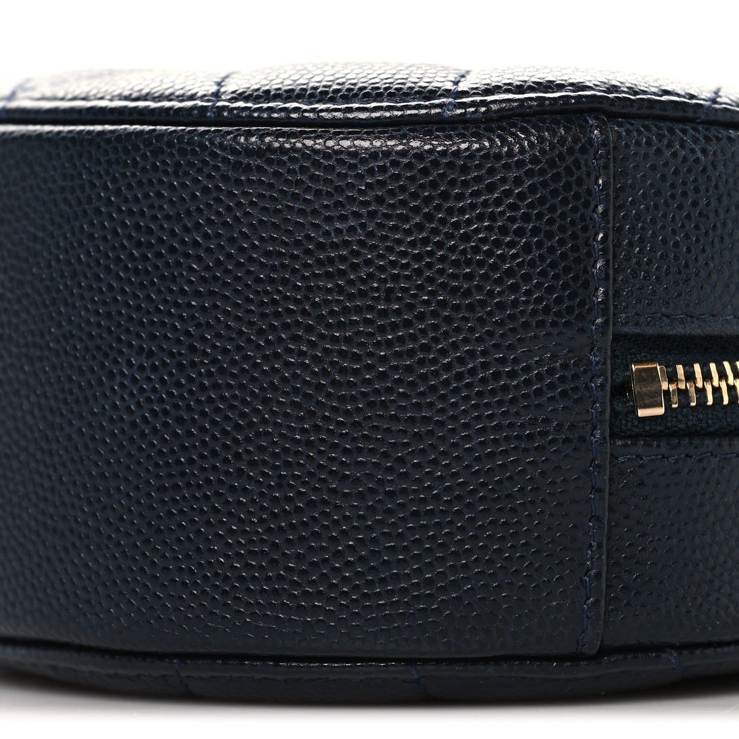 Caviar Quilted Round Clutch With Chain Navy