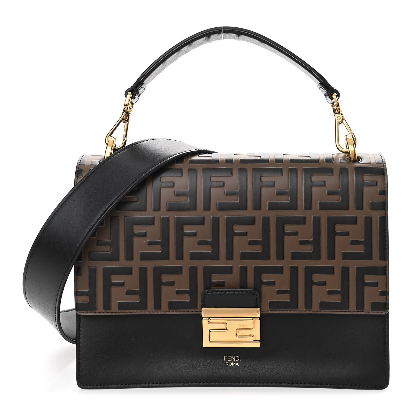 Vitello Liberty Bi-Color FF 1974 Embossed Kan U Shoulder Bag Black Maya