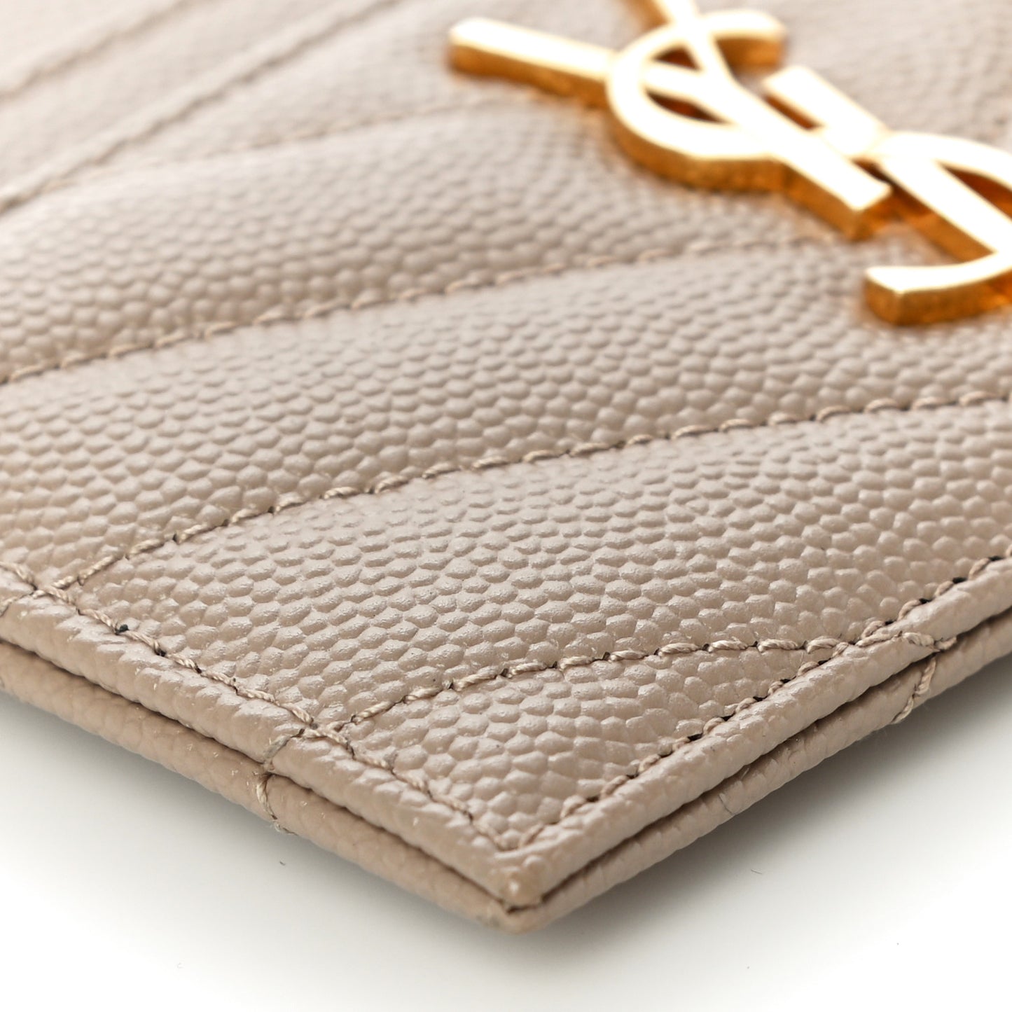 Grain De Poudre Matelasse Chevron Monogram Credit Card Case Dark Beige