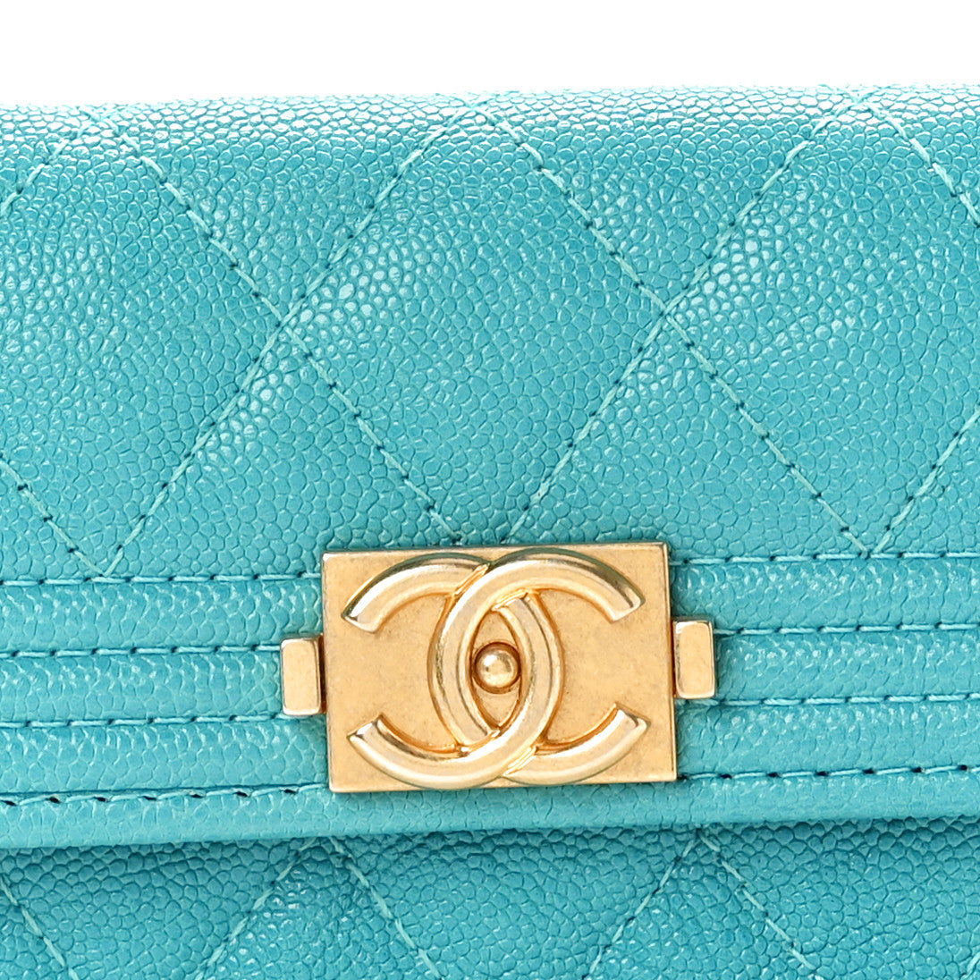 Caviar Quilted Boy Flap Card Holder Turquoise