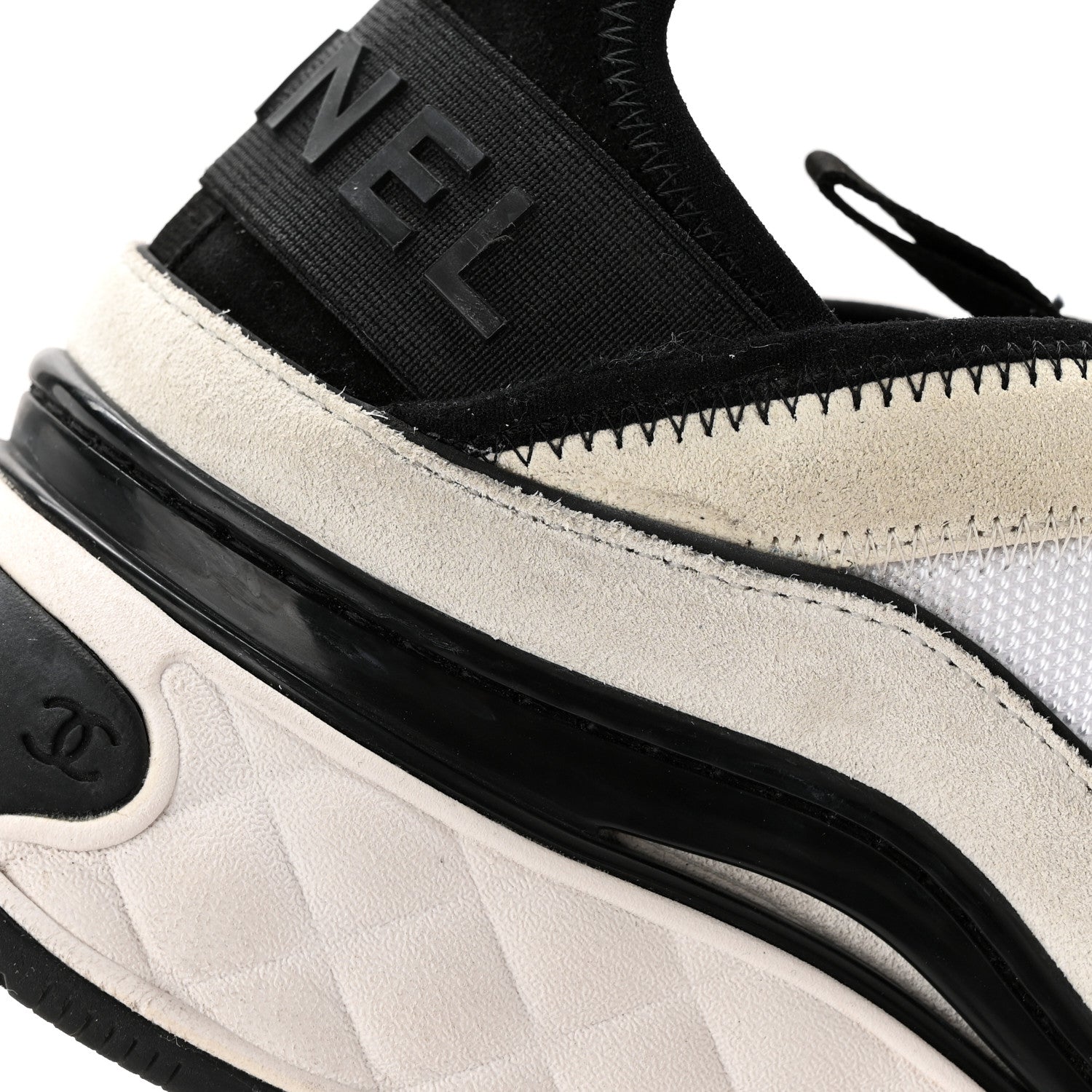 Chanel Velvet Calfskin Mixed Fibers CC Sneakers 40 White Black 10 of 13