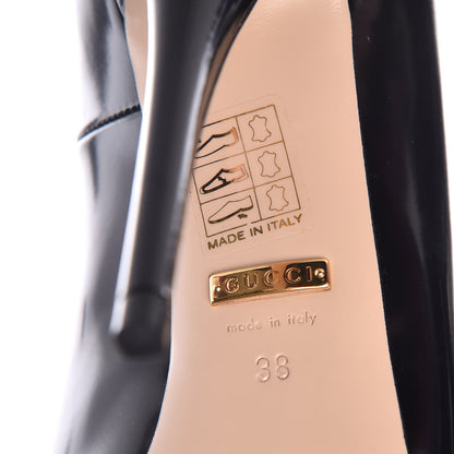 Gucci Polished Calfskin Removable Pearly Bow Elaisa Platform High Heel Pumps 38 Black 6 of 12