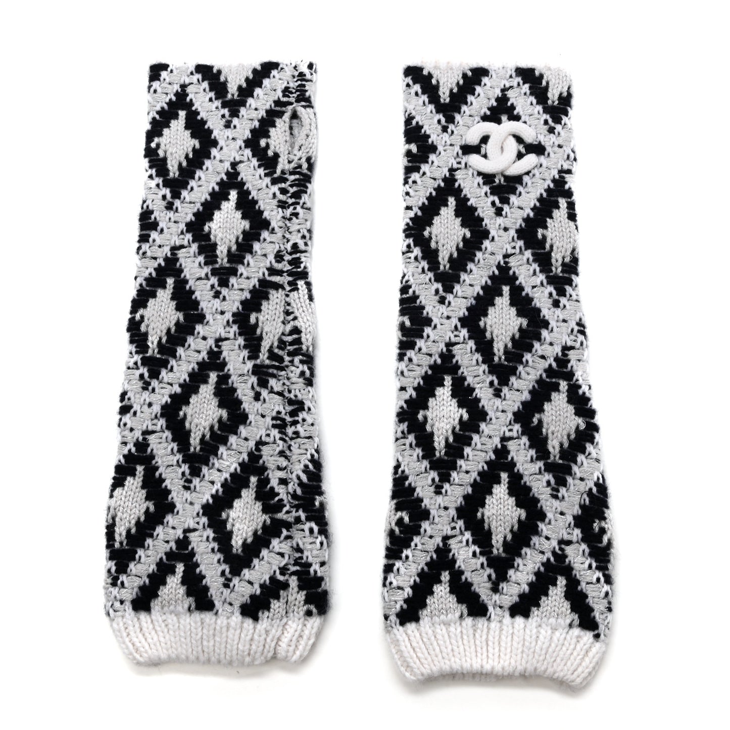 Cashmere Blend CC Beanie Hat With Gloves Set White Navy Blue