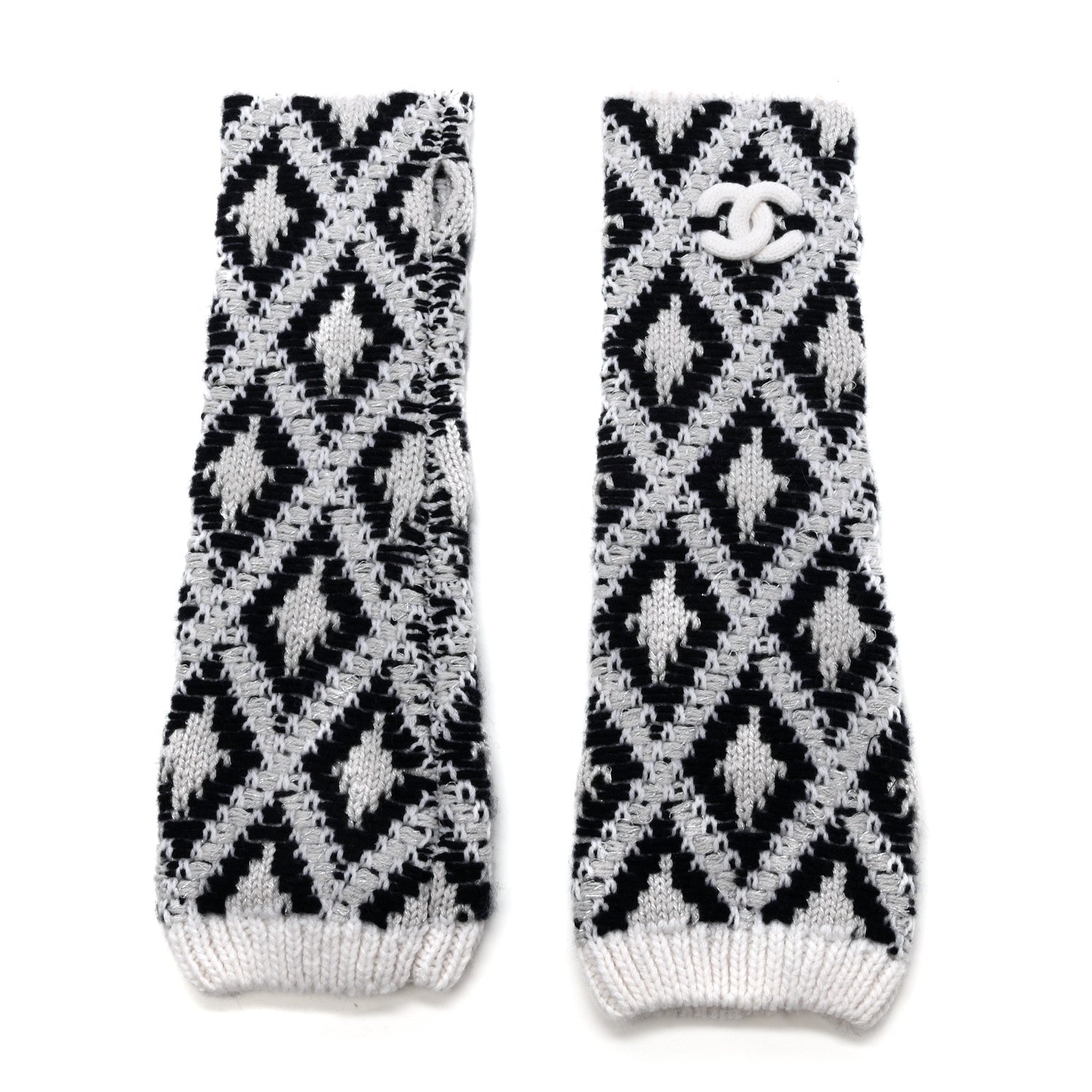 Chanel Cashmere Blend CC Beanie Hat With Gloves Set White Navy Blue 4 of 5