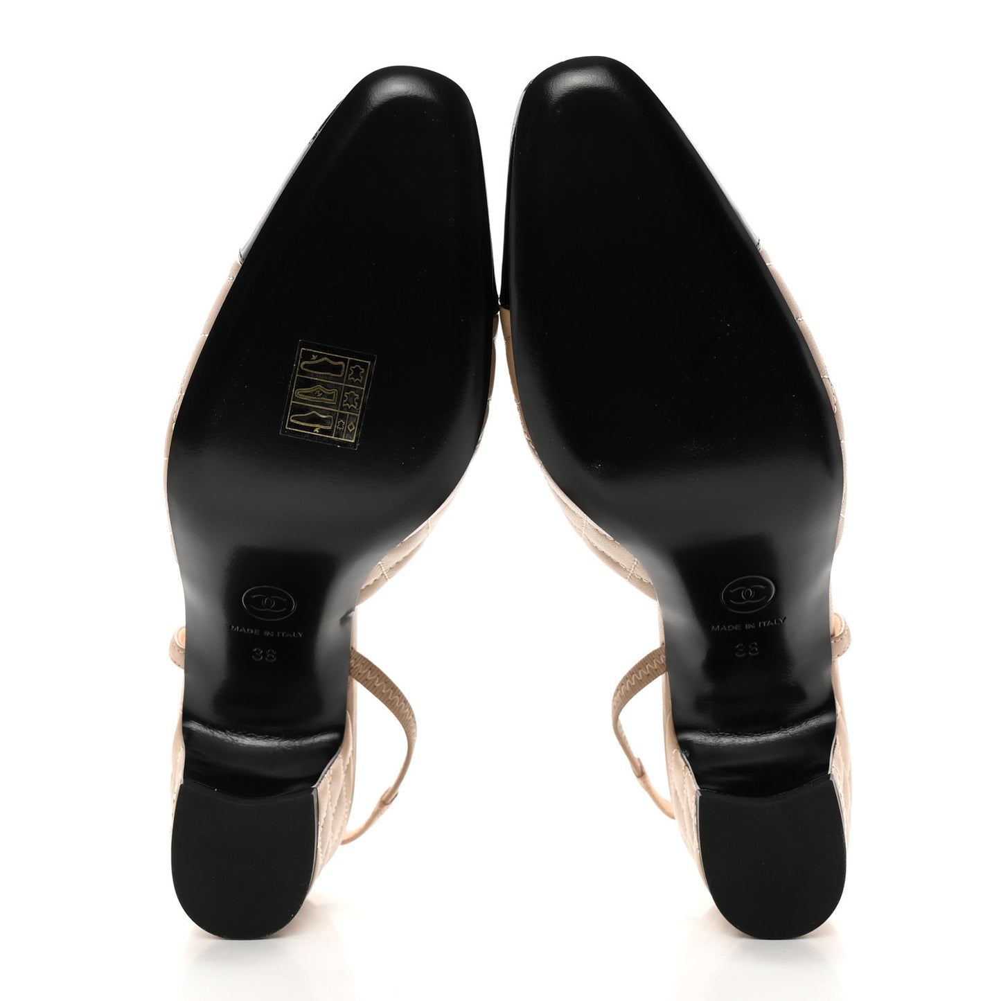 Lambskin Patent Calfskin Quilted Cap Toe CC Slingback Pumps 38 Beige Black