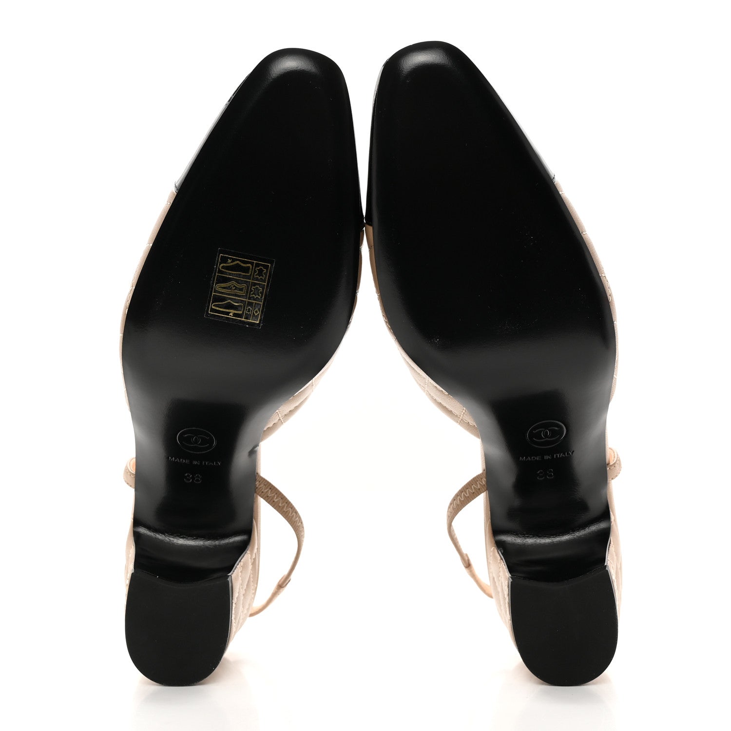 Chanel Lambskin Patent Calfskin Quilted Cap Toe CC Slingback Pumps 38 Beige Black 5 of 9