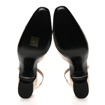 Chanel Lambskin Patent Calfskin Quilted Cap Toe CC Slingback Pumps 38 Beige Black 5 of 9