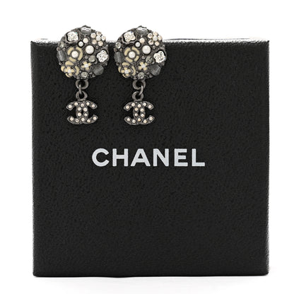 Chanel Pearl Crystal CC Camellia Cluster Drop Earrings Dark Silver 5 of 5