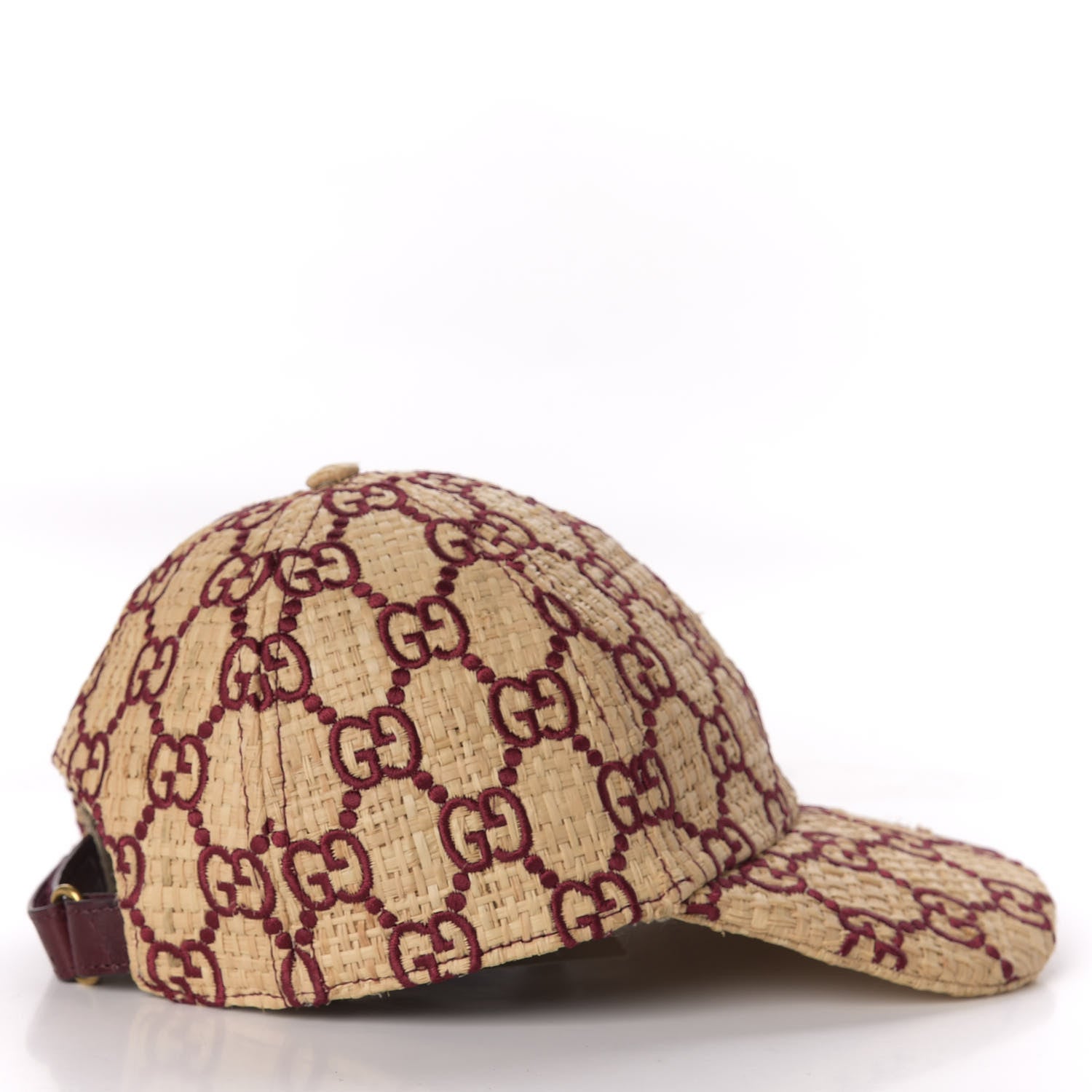 Gucci Raffia GG Monogram Elaphe Embroidered Aisha Baseball Hat L Ivory Bordeaux 6 of 9